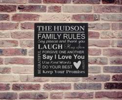 Family Rules Leatherette Wall Art Canvas