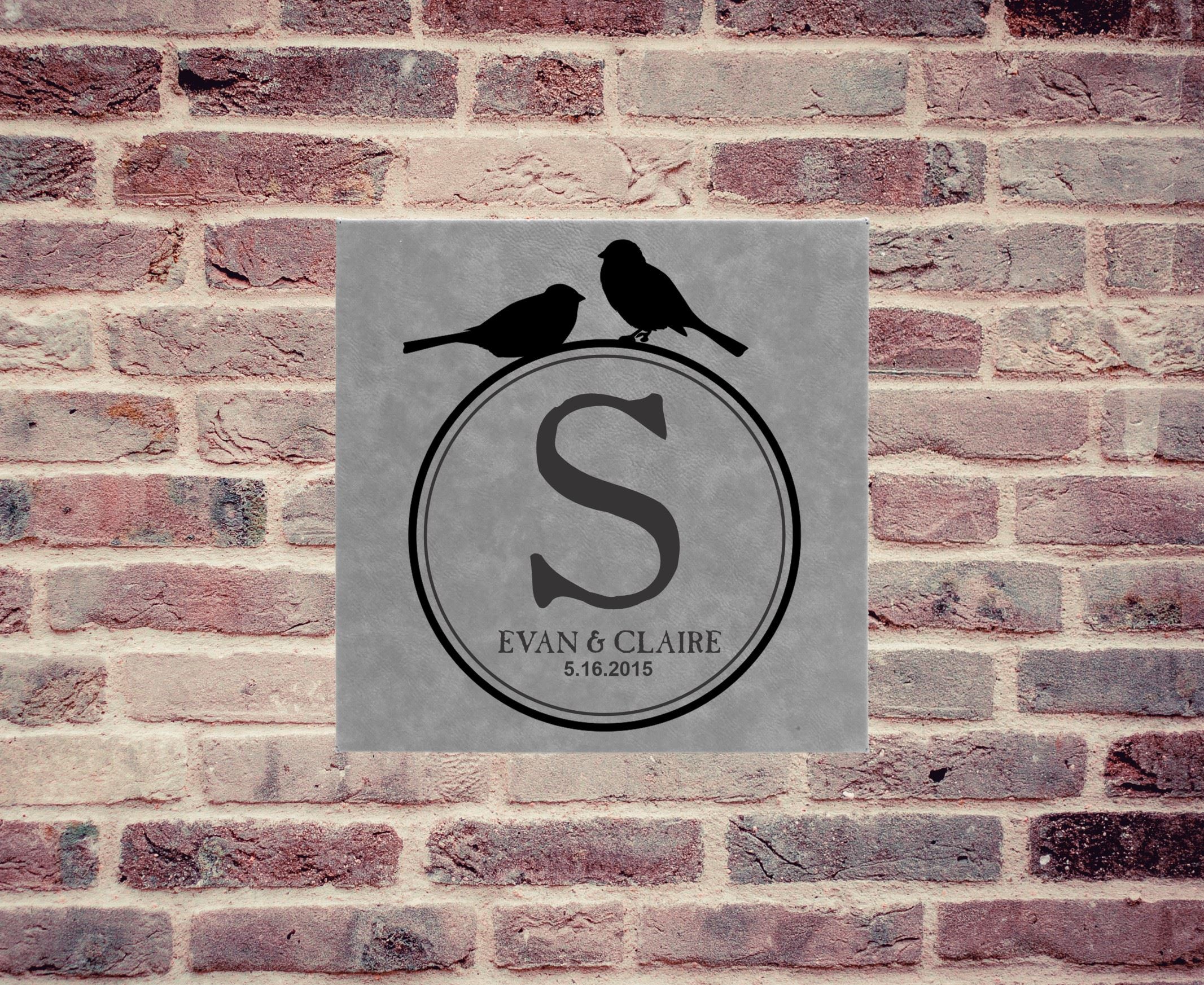 Love Birds Monogram Leatherette Wall Art Canvas
