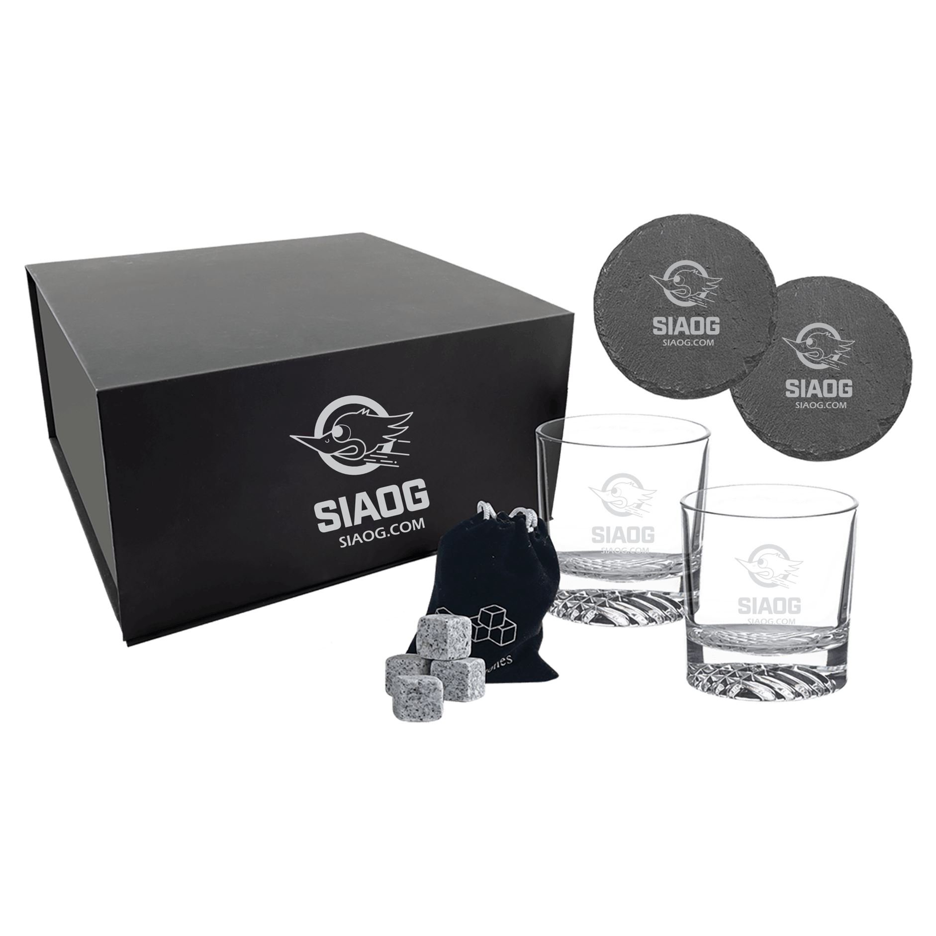 Laser Engraved Whiskey Glass Gift Set with Coasters