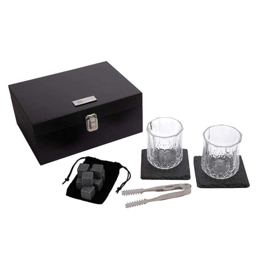 Downey 14 Piece Whiskey Set with Glasses, Ice Stones, Coasters