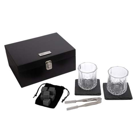 Downey 14 Piece Whiskey Set with Glasses, Ice Stones, Coasters