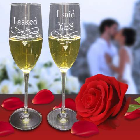 I Asked, I Said Yes Engagement Champagne Toasting Flutes, Set of 2, in Gift Box
