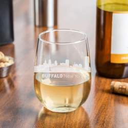 Buffalo, New York City Skyline Stemless Wine Glass