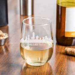 Dallas, Texas City Skyline Stemless Wine Glass