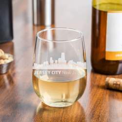 Jersey City, New Jersey City Skyline Stemless Wine Glass