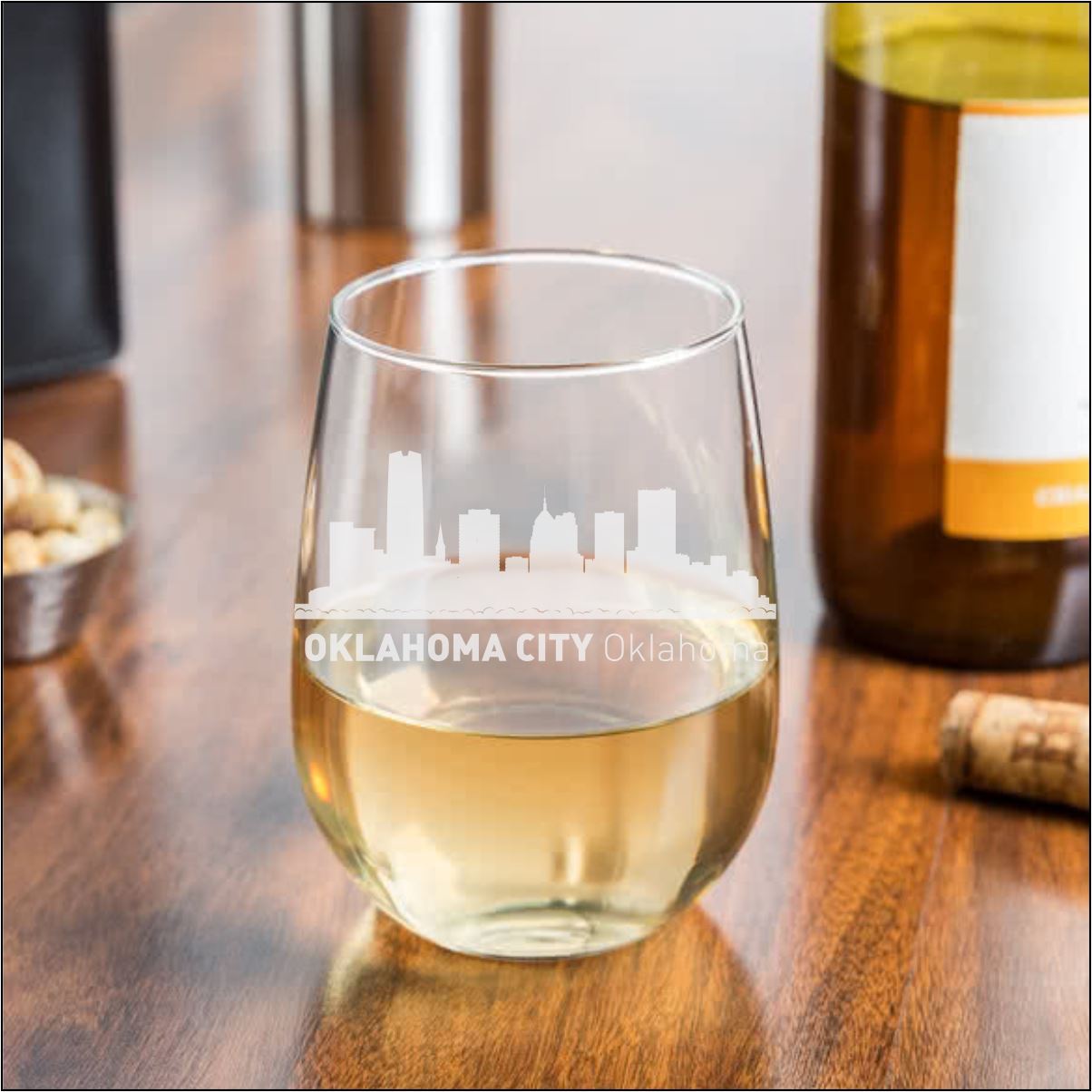 Oklahoma City, Oklahoma City Skyline Stemless Wine Glass