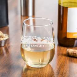 Salt Lake City, Utah City Skyline Stemless Wine Glass