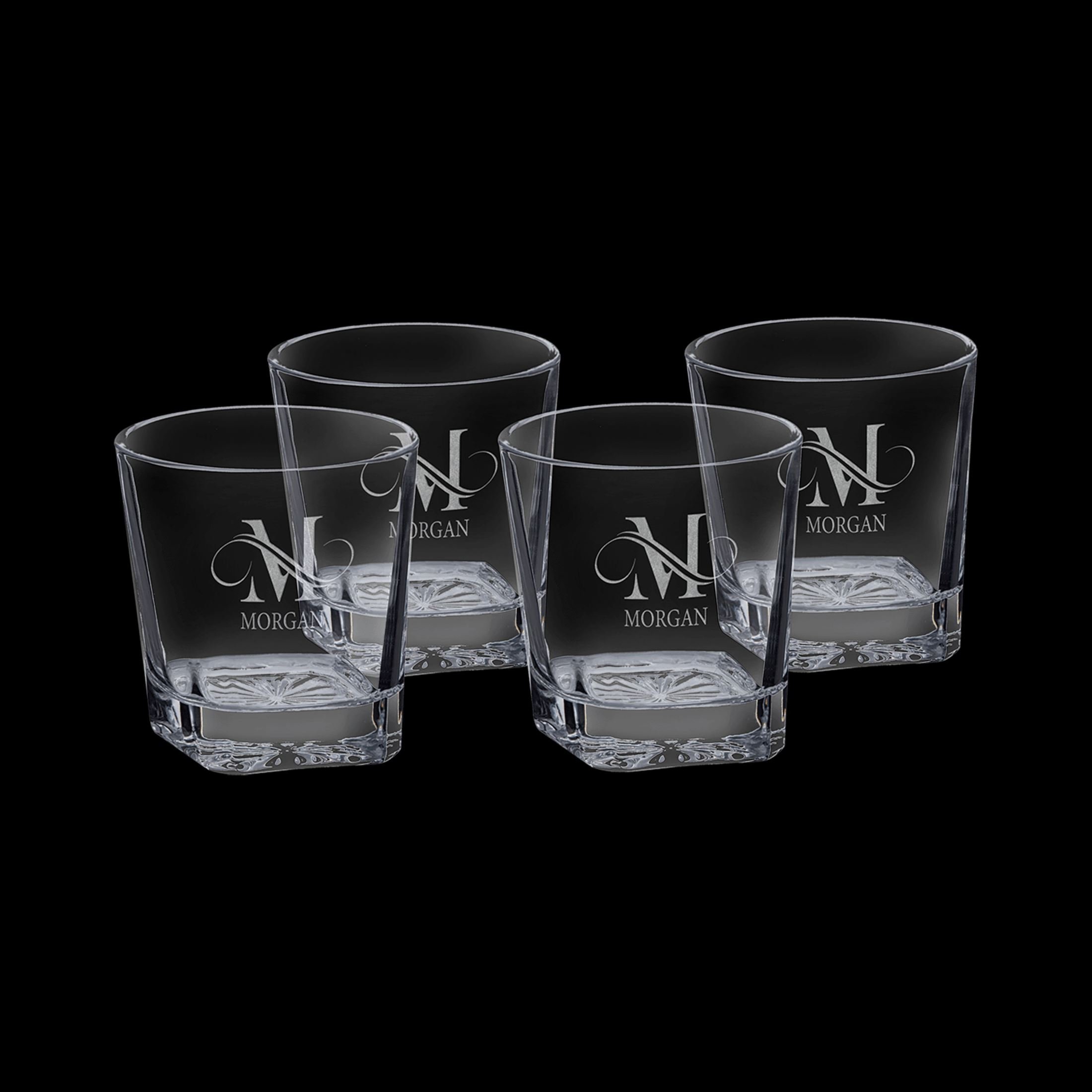 Personalized 11oz Tapered Round Rocks Glasses Set of 4