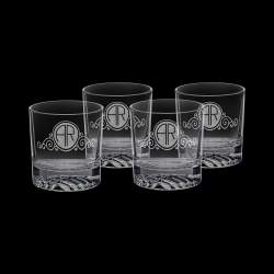 Laser Engraved 11oz Round Rocks Set of 4 Glasses