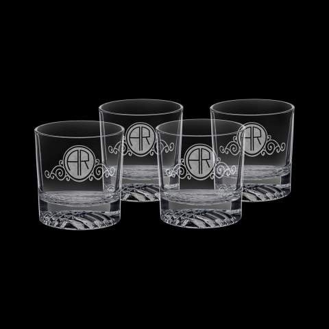 Laser Engraved 9oz Round Rocks Set of 4 Glasses