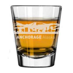 Anchorage, Alaska City Skyline Engraved Shot Glass