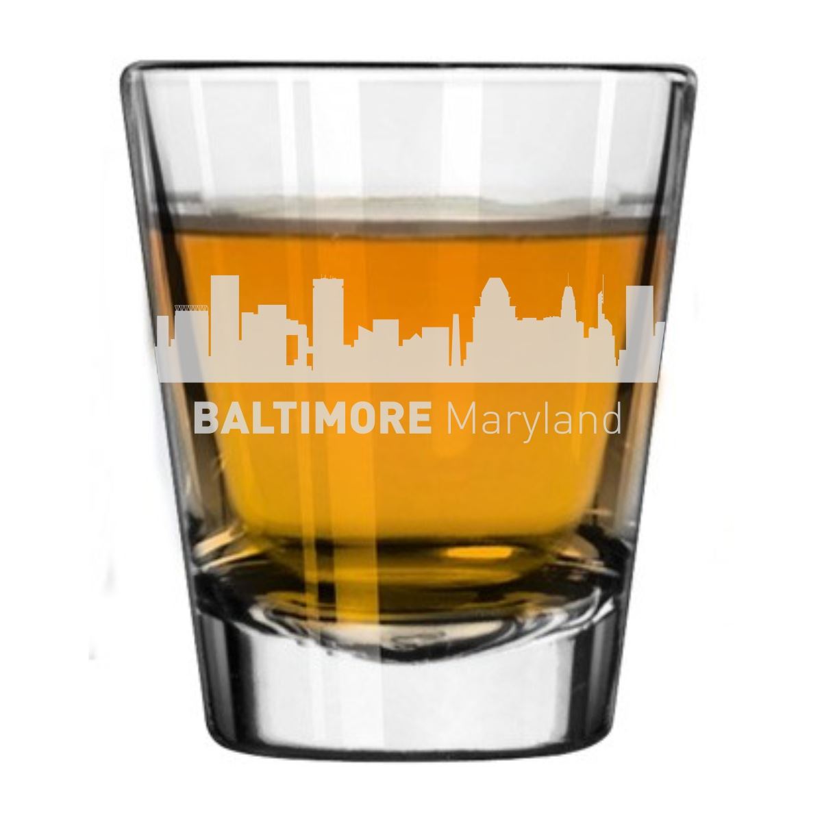 Baltimore, Maryland City Skyline Engraved Shot Glass