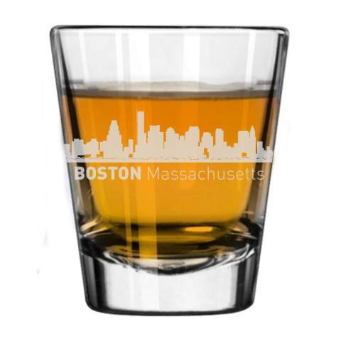Boston, Massachusetts City Skyline Engraved Shot Glass