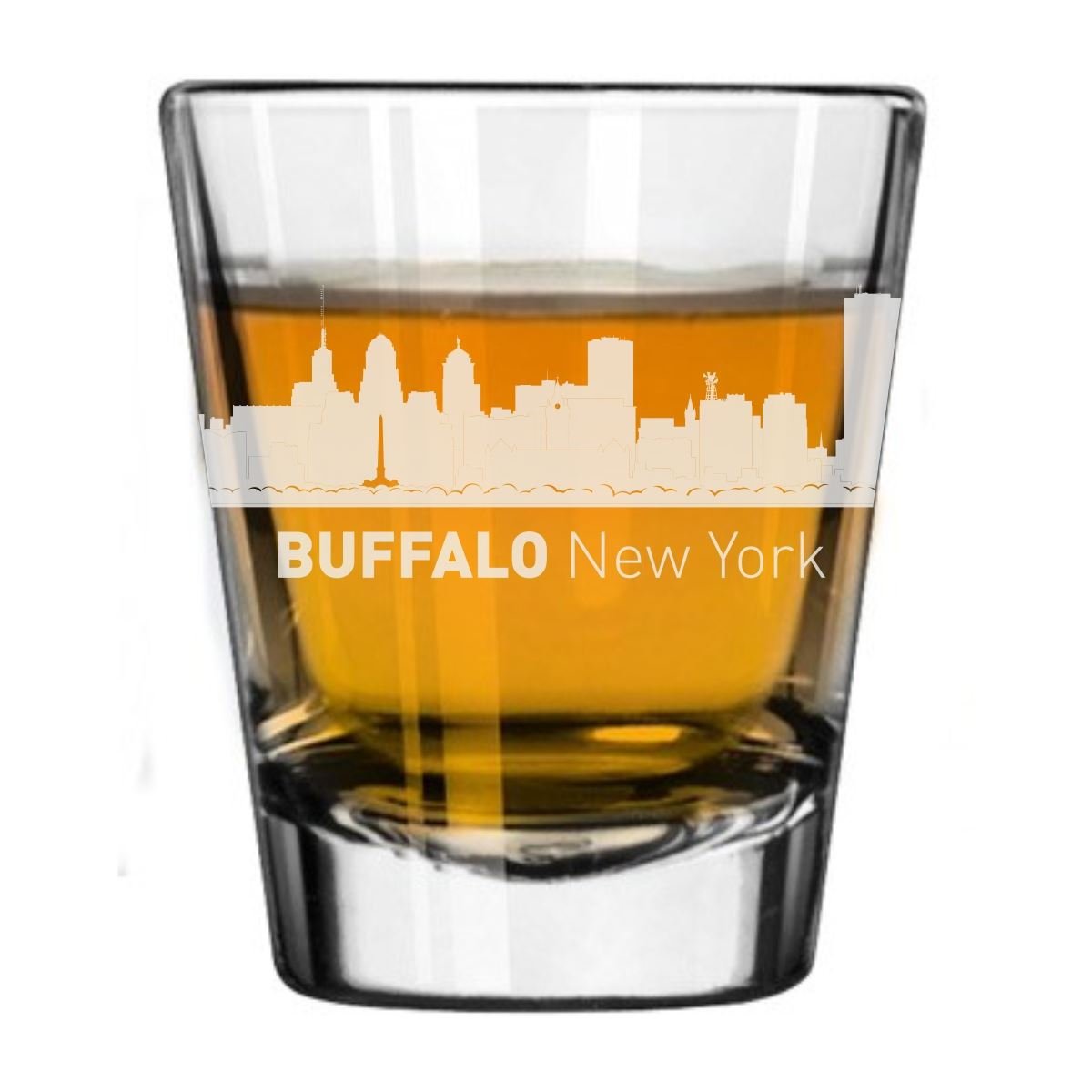 Buffalo, New York City Skyline Engraved Shot Glass