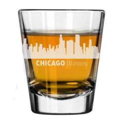 Chicago, Illinois City Skyline Engraved Shot Glass