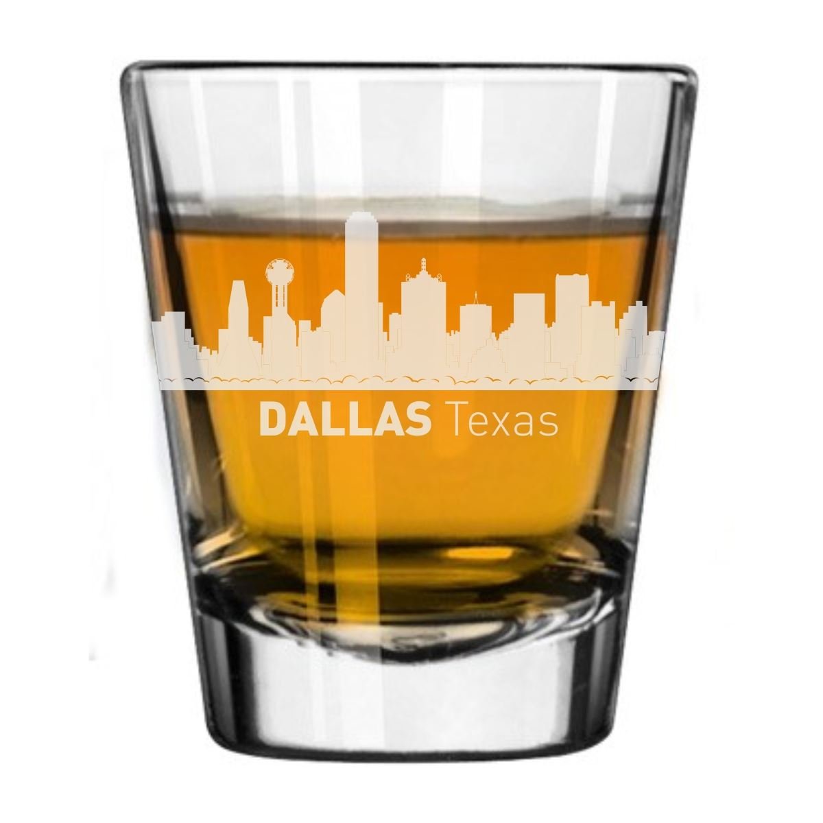 Dallas, Texas City Skyline Engraved Shot Glass