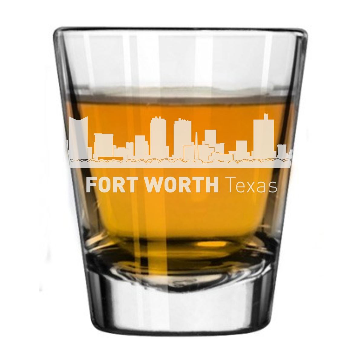 Fort Worth, Texas City Skyline Engraved Shot Glass