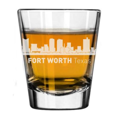 Fort Worth, Texas City Skyline Engraved Shot Glass