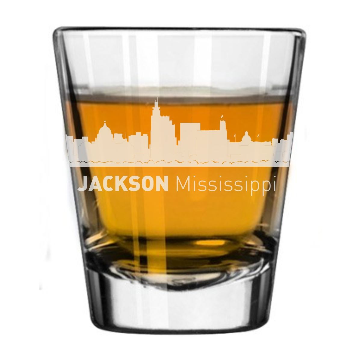 Jackson, Mississippi City Skyline Engraved Shot Glass