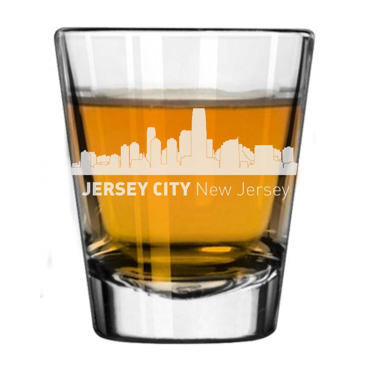 Jersey City, New Jersey City Skyline Engraved Shot Glass