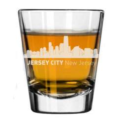 Jersey City, New Jersey City Skyline Engraved Shot Glass