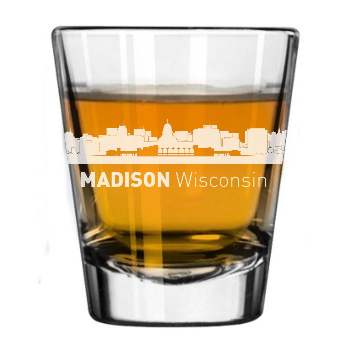 Madison, Wisconsin City Skyline Engraved Shot Glass