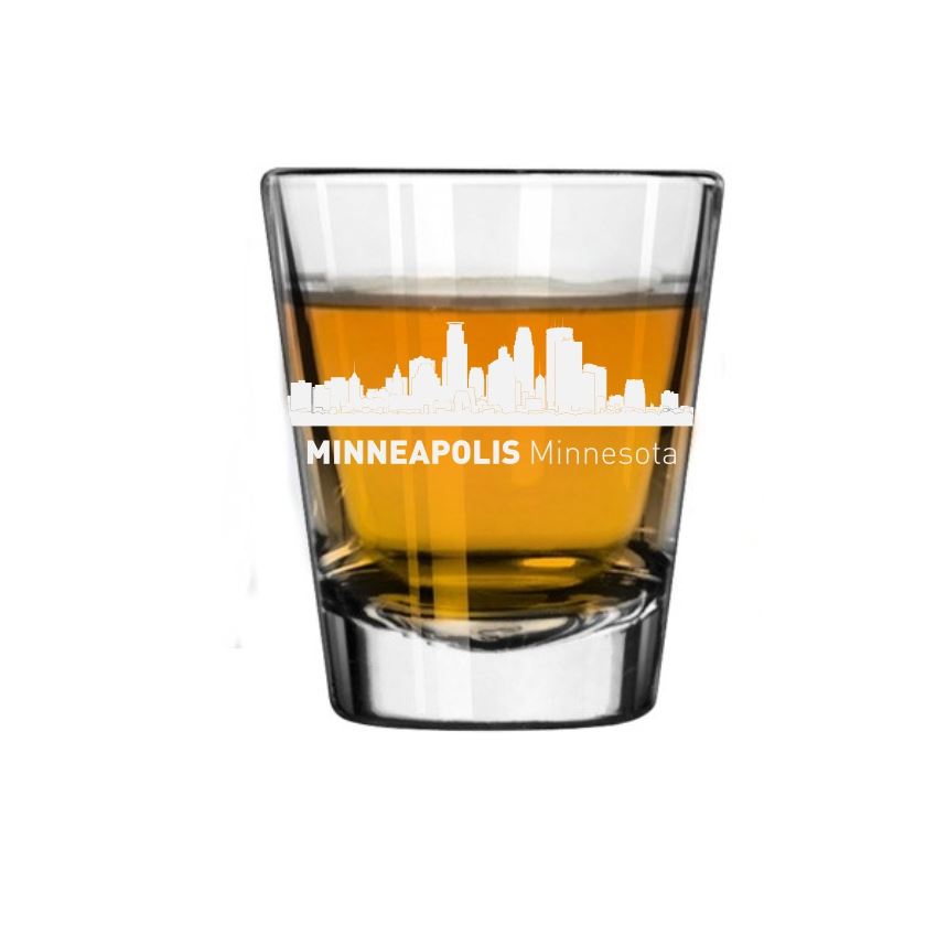 Minneapolis, Minnesota City Skyline Engraved Shot Glass