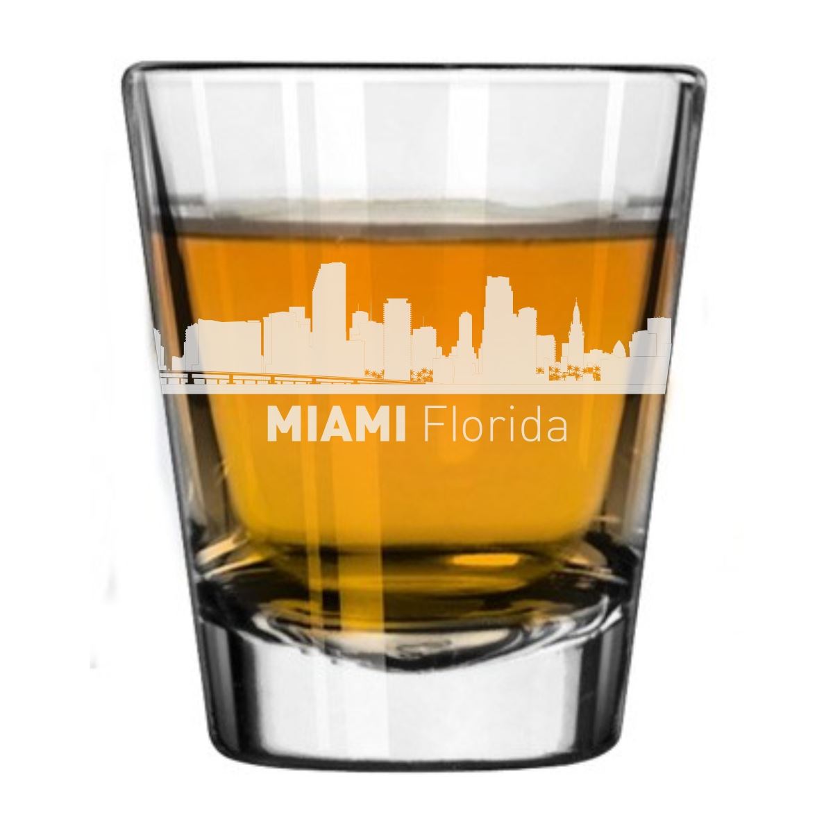 Miami, Florida City Skyline Engraved Shot Glass