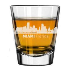 Miami, Florida City Skyline Engraved Shot Glass