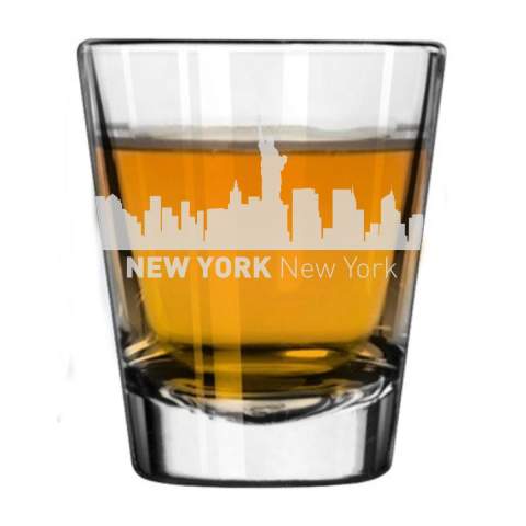 New York City, New York City Skyline Engraved Shot Glass