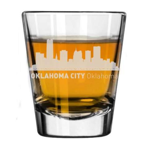 Oklahoma City, Oklahoma City Skyline Engraved Shot Glass