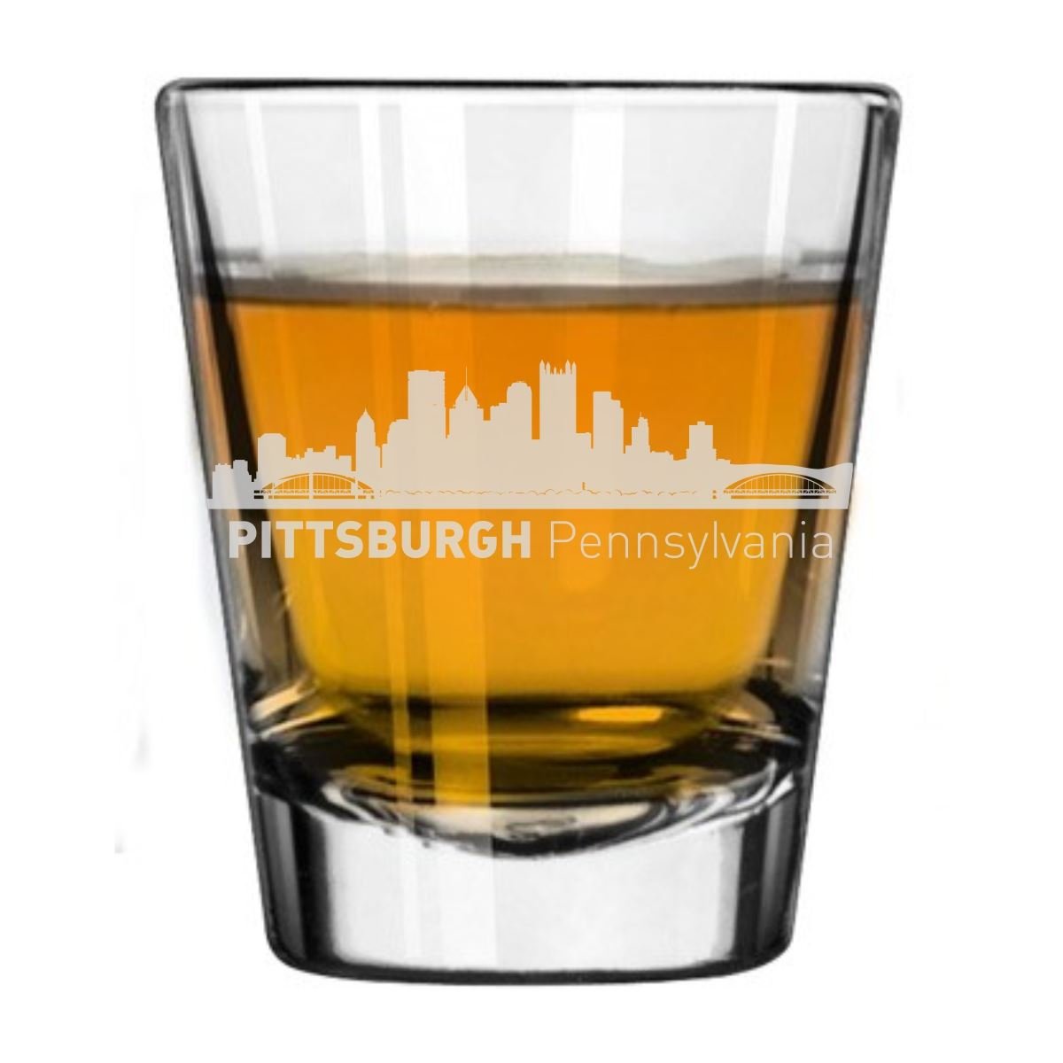 Pittsburgh, Pennsylvania City Skyline Engraved Shot Glass