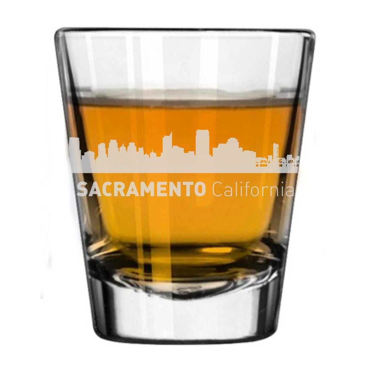 Sacramento, California City Skyline Engraved Shot Glass