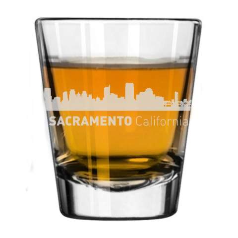 Sacramento, California City Skyline Engraved Shot Glass