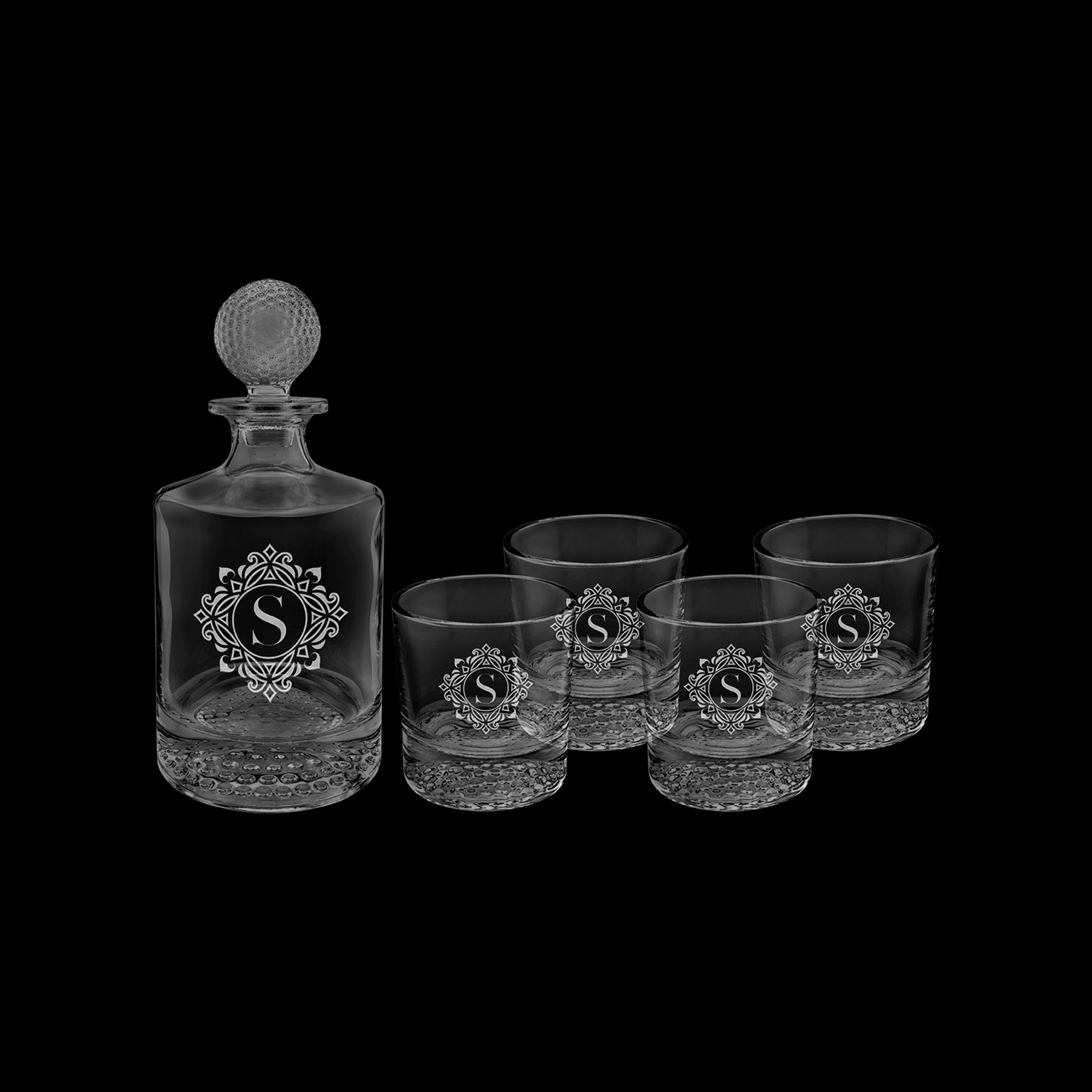 Custom 850 ML Round Golf Ball Decanter with 4 9oz Golf Glasses
