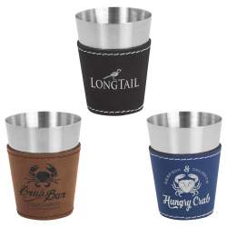 Personalized 2oz Shot Glass, No Minimum, Faux Leather Wrapped Stainless