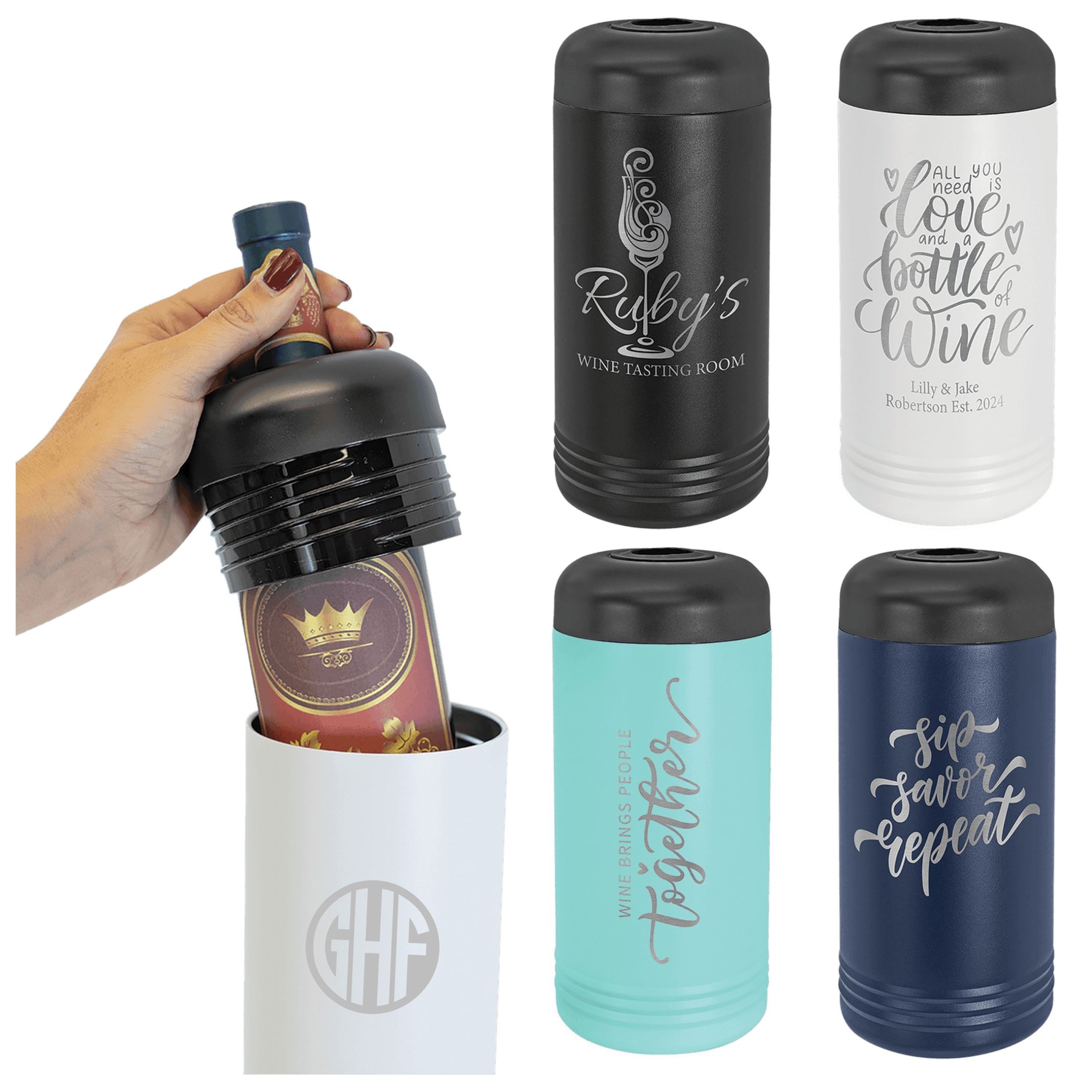 Personalized Stainless Steel Insulated Wine Chiller, Powder Coated, 750 ml Wine Bottles,