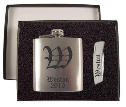 Stainless Flask & Knife Gift Set