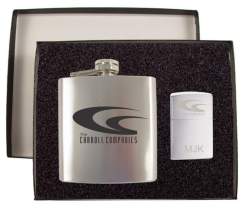 Chrome Zippo & Flask Gift Set
