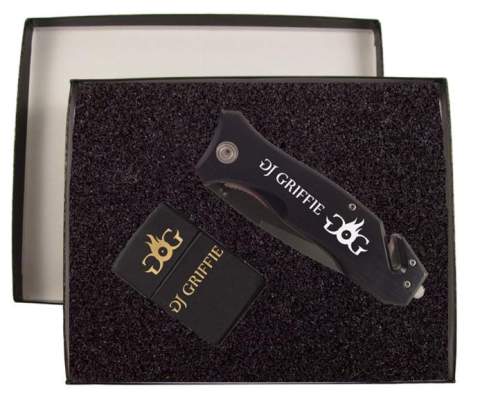 Campground Gift Set - Zippo Lighter and Black Tactical Rescue Knife