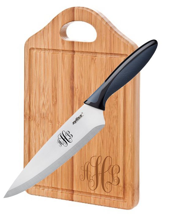 CUSTOM CUTTING BOARD WITH 5 PIECE PROFESSIONAL CHEF KNIFE SET