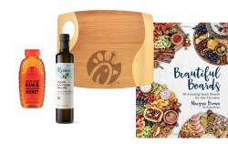 Beautiful Boards Set with Personalized Cutting Board, Book, Organic Olive Oil, Raw, Unfiltered Honey