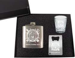 Personalized Flask, Credit Card Bottle Opener & Shot Glass Gift Set in Presentation Box