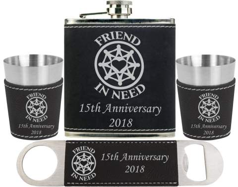 Custom Leatherette Flask, Speed Opener & Shot Glass Gift Set in Presentation Box