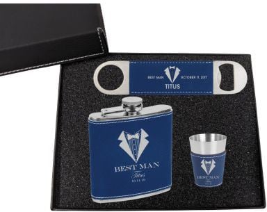 Mix N' Match Groomsmen Flask & Opener Gift Set + Shot Glass in Presentation Box