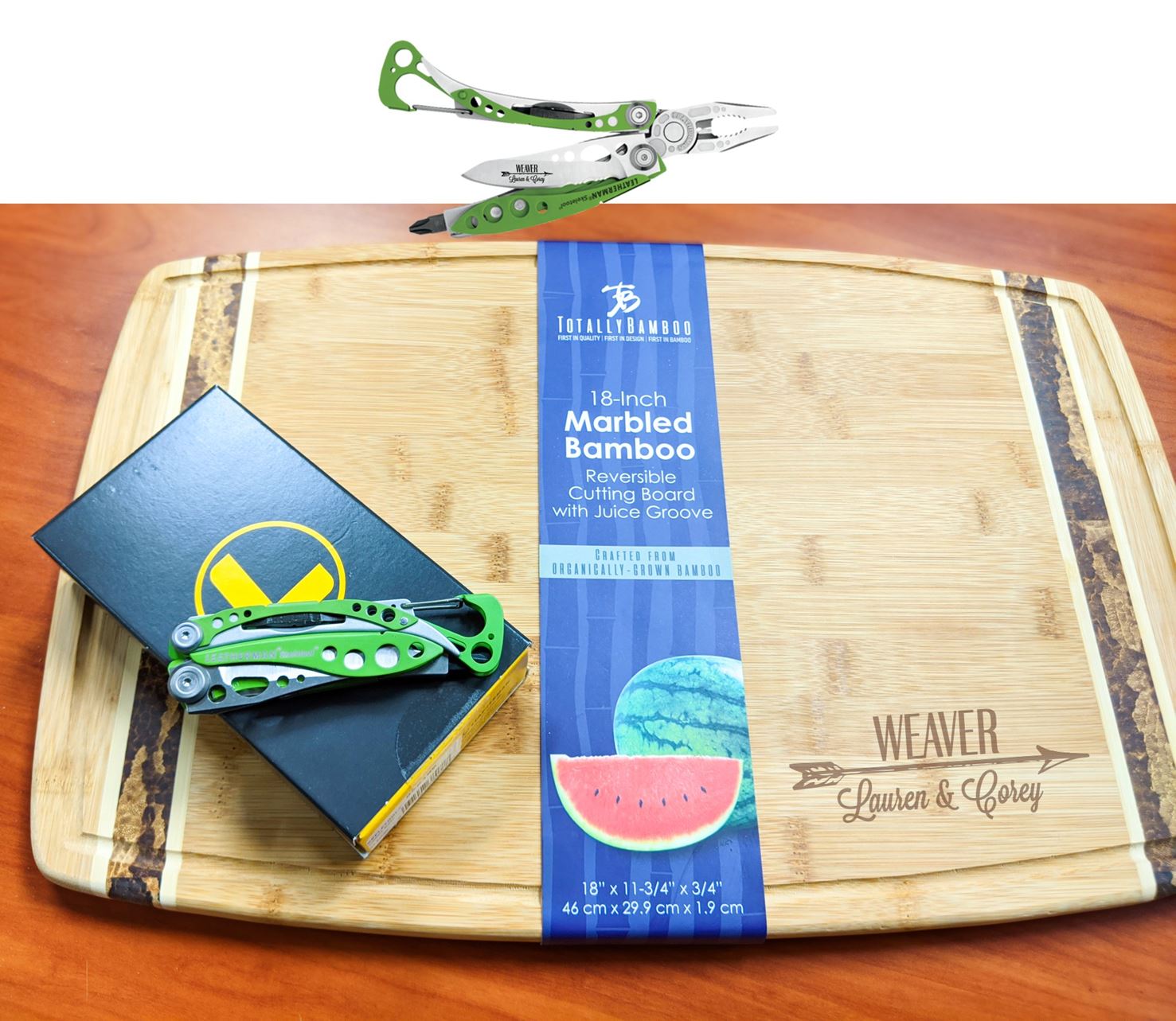 Personalized Leatherman & Bamboo Cutting Board Gift Set Lazer Designs