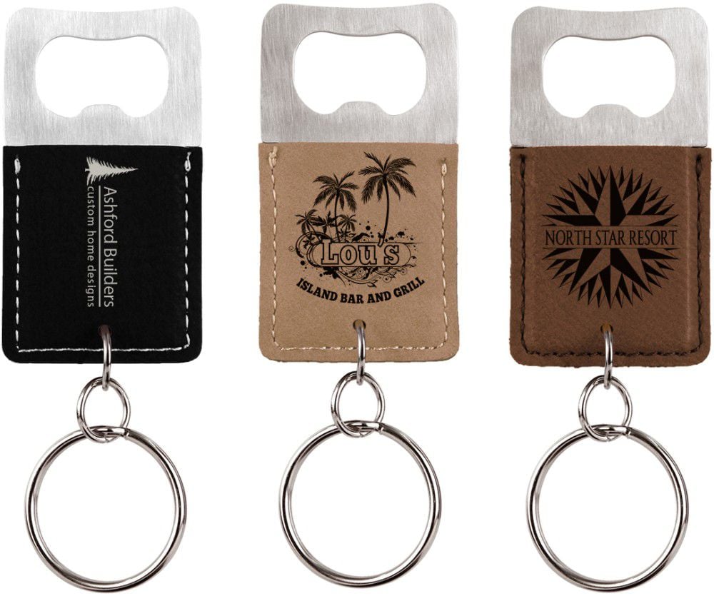 Rectangle Leatherette Bottle Opener Key Chain