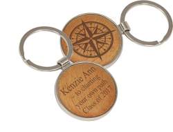 Graduation Compass Design Keychain - Wood or Metal