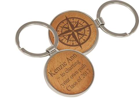 Graduation Compass Design Keychain - Wood or Metal