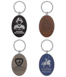 Oval Leather & Metal Keychain